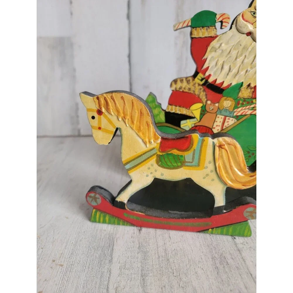 Vintage Santa Claus sleigh card napkin holder horse‎ Xmas figure